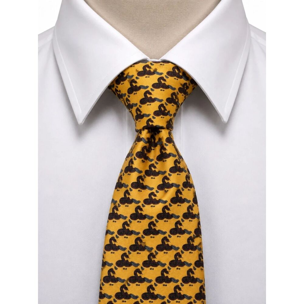 Cacties 100% Silk Handmade Neck Tie Gold and Brown Rattlesnake Print Western